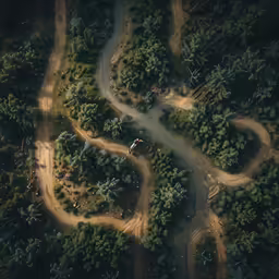 the aerial photograph of a curve in a road is shown
