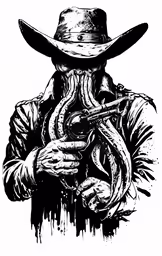 a poster of a cowboy with a snake wrapped around his neck