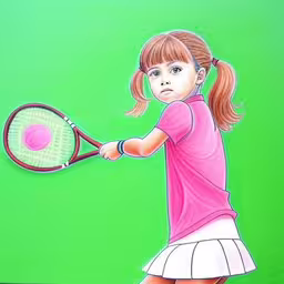 a drawing of a little girl tennis player on the court