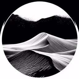 a white circular in a black background that looks like sand dunes