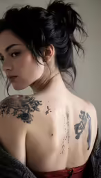a woman with very large tattoos on her back