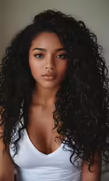 young african woman posing for photo shoot with big curly hair
