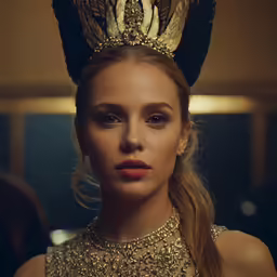 a woman wearing a crown and a necklace