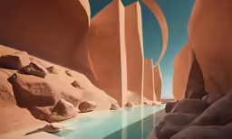 a very nice looking pool near a big rock
