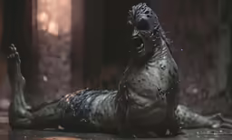 a close - up photo of a creature laying on the floor