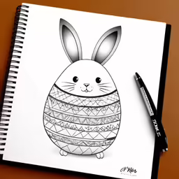 a spiral notebook with a drawing of a bunny rabbit inside an egg