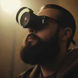 a man with a beard wearing an eyepiece