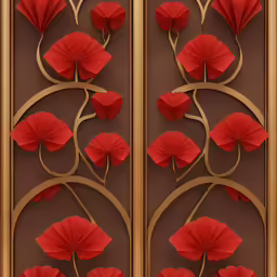 decorative floral screen on brown wall with red flowers