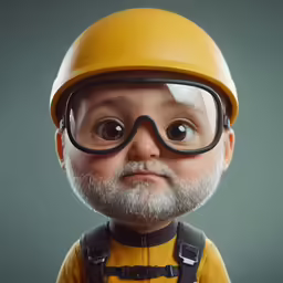 an elderly man wearing glasses and a hard hat