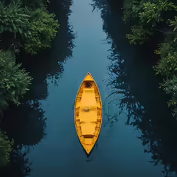 a boat is floating in the middle of the water
