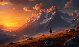 a person on top of a hill with mountains in the background