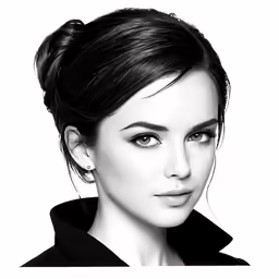 a black and white photograph of a woman with dark hair