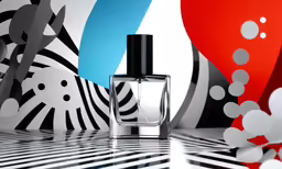 an unisex perfume bottle next to a striped wall