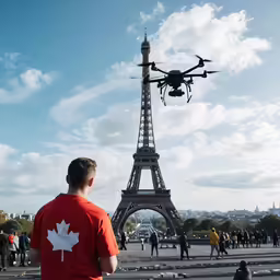 a man flying a remote controlled aerial helicopter over a city