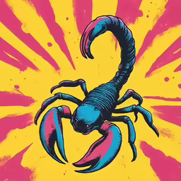 a scorpion that is on some yellow and pink background