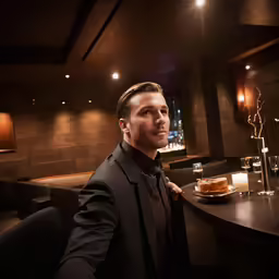 man in black suit sitting at table with lit candles