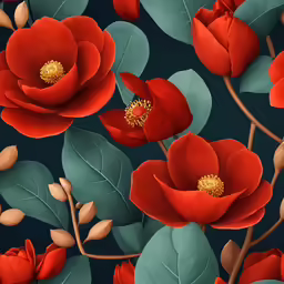 floral pattern with red flowers and leaves
