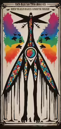 a poster with multiple colorful images in it