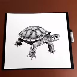 a drawing of a turtle on top of a notebook