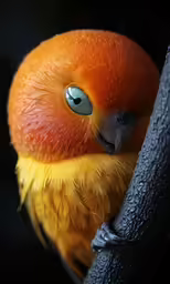 close up of an orange and yellow colored bird