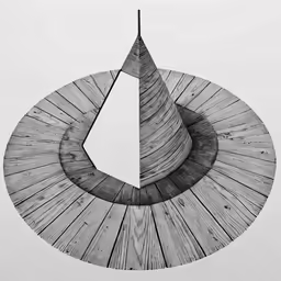 the inside of an art work of wood with a large wooden structure
