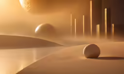 an object in the desert near a line of poles