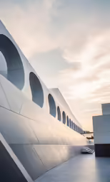 a white airplane is parked in front of a tall white wall