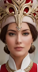 the woman in the costume is wearing a head piece