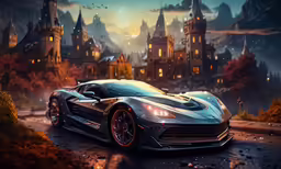 a rendering of a sports car on a mountainous road