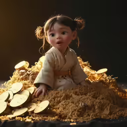 an image of a little girl sitting in front of some food