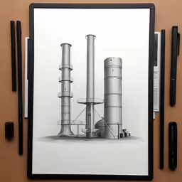a large drawing of two stacks of pipes