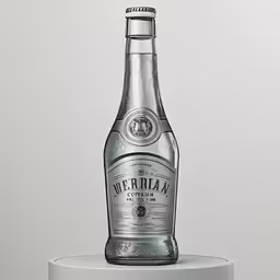 a bottle of the british white rum on a pedestal