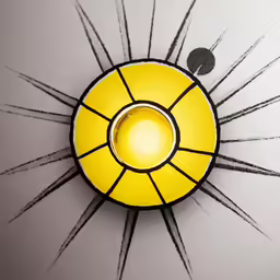 a yellow and white clock is shown with its light