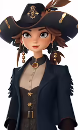 a woman in a pirate costume with earrings on