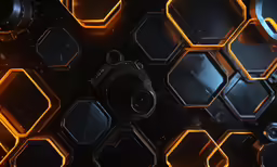 several hexagonal objects are grouped in this bright shot