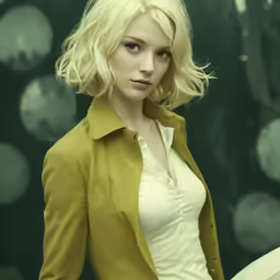 there is a woman with blonde hair posing for a picture