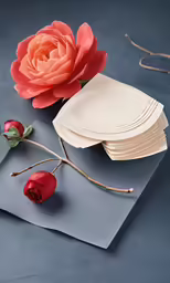 a bouquet of flowers sits next to several empty plates
