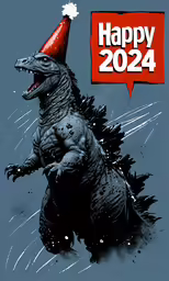 an image of godzilla with a happy birthday hat on