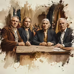 a painting of three people sitting at a table