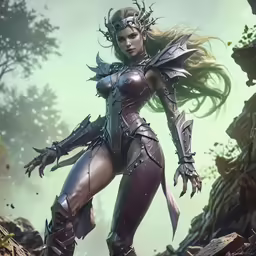 a girl dressed as a warrior holding a knife