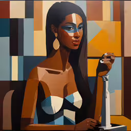 a painting with some very sexy women,a painting of a woman sitting next to a table