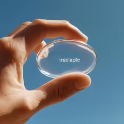 a round piece of glass with the word freebie on it in it