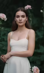 young woman posing with flowers in her hand