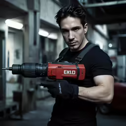 a man holding onto an electric drill