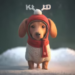 there is a dog with a hat and scarf