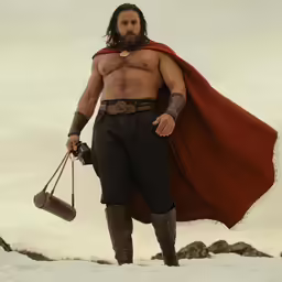a man with a beard and cape and hat, holding his handbag