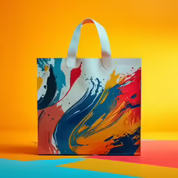 an abstract bag sits on a colored surface