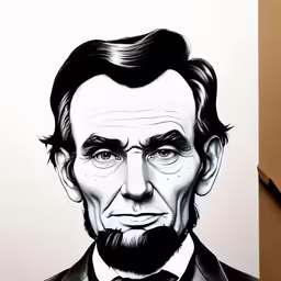the drawing of abraham lincoln is displayed next to the pen