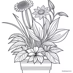 flowers that are in a pot coloring page,a coloring page with flowers in the pot