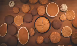 a table filled with bowls and cookie cookies on top of it